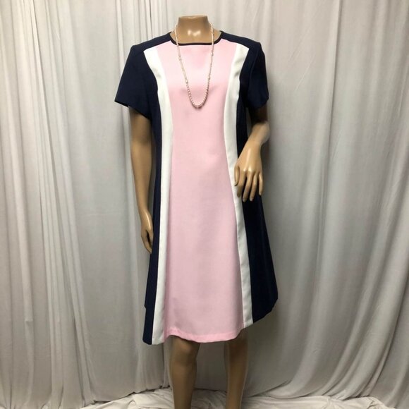 Anthony Richards Amerimark Dress Womens Size 8P Navy Pink Short Sleeve Retro - Picture 1 of 7